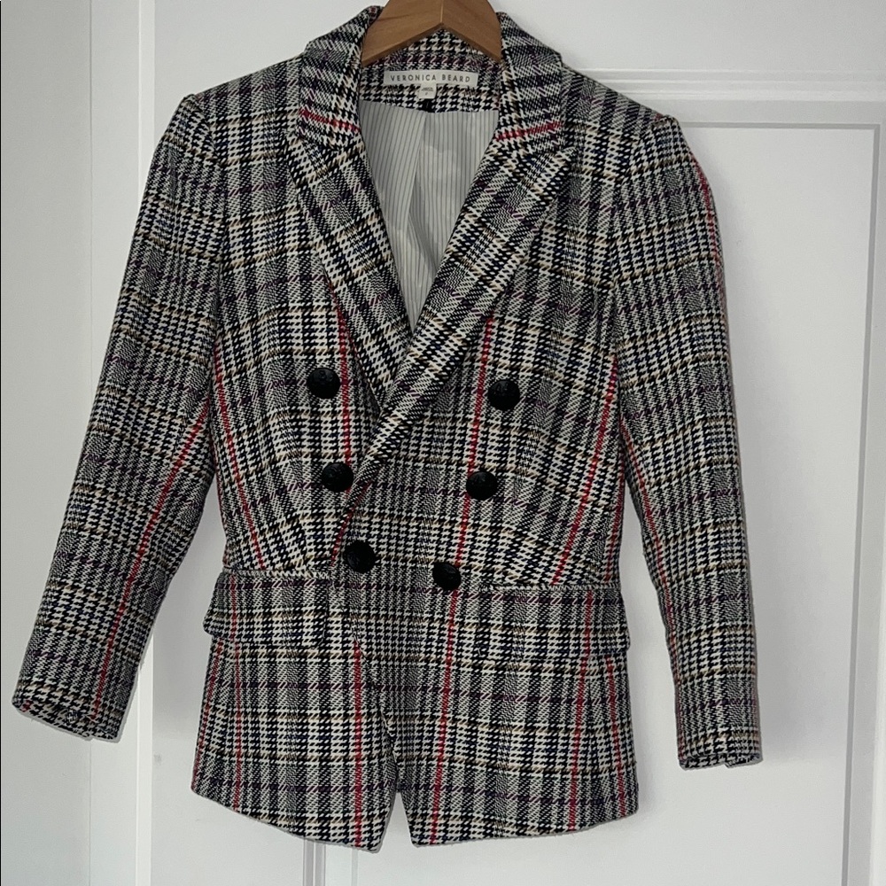 Veronica Beard Empire Dickie Plaid Blazer with Red Accents. Like new.